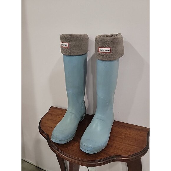 Hunter Original Womens Tall Rubber Rain Boots US 9M Light Blue With Boot Socks - Picture 1 of 9